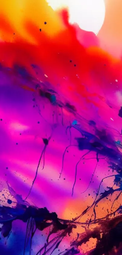 Vibrant abstract color splash with magenta, purple, and orange hues.