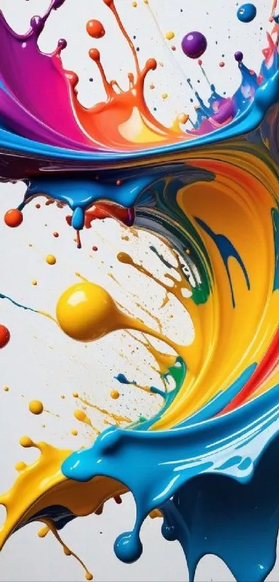 Vibrant paint splash wallpaper with colorful swirling patterns.