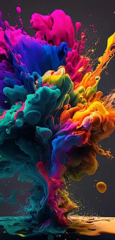 Colorful abstract splash art with vibrant hues on a dark background.