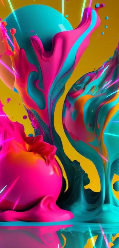 Vibrant teal, pink, and yellow abstract color splash design.