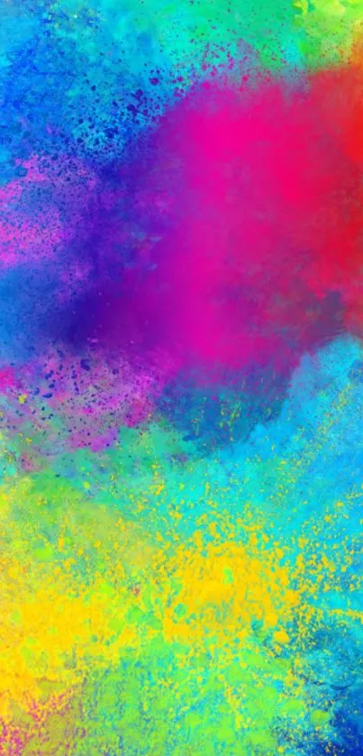 Vibrant color splash wallpaper with blue, pink, and yellow hues.