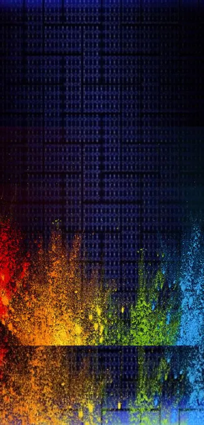 Vibrant abstract wallpaper with a color splash against a dark background.