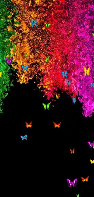 Vibrant color splash wallpaper with black background.