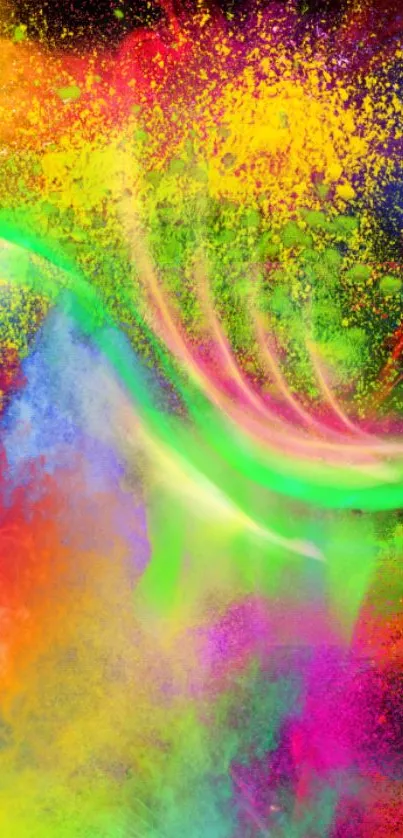 Vibrant splash of colors creating a dynamic phone wallpaper background.