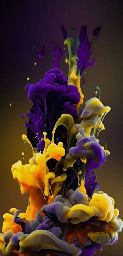 Abstract mobile wallpaper with vibrant purple and yellow color splash.