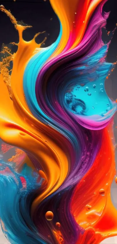 Vibrant splash of orange, blue, and pink colors in abstract digital artwork.