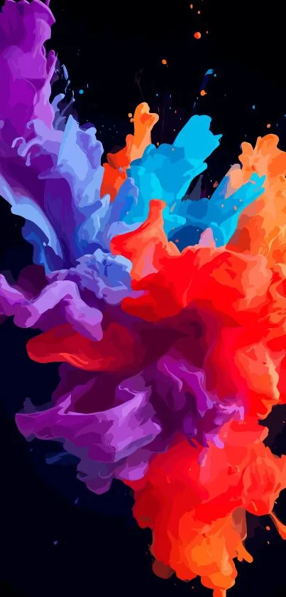 Vibrant abstract color splash wallpaper with purple, blue, and red hues.