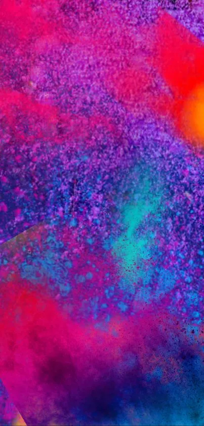 Vibrant abstract wallpaper with purple, red, and blue colors splashing dynamically.