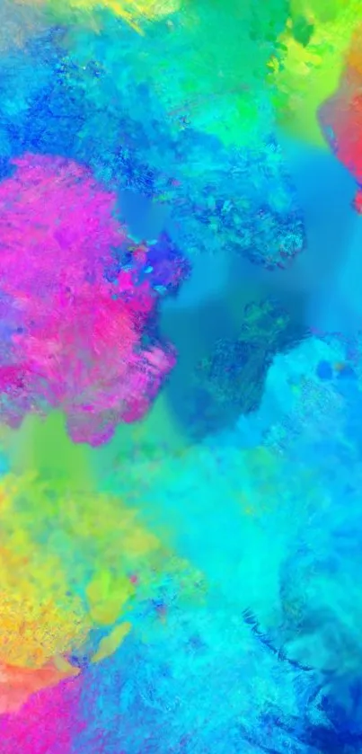 Vibrant abstract wallpaper with bright blue, pink, and green colors.