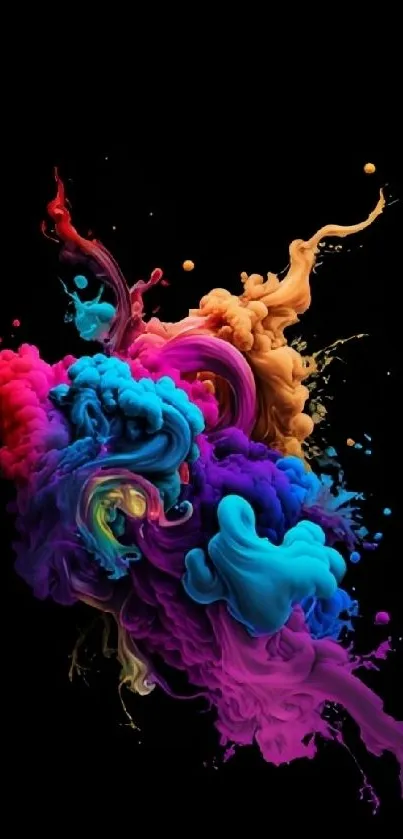 Vibrant splash of colors on black background.