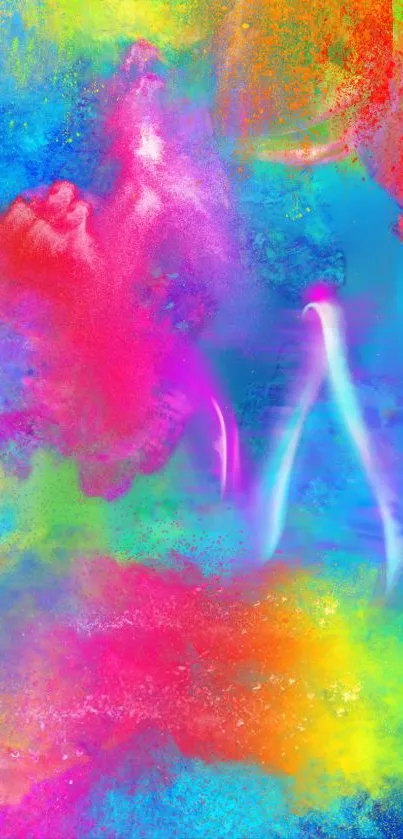 Abstract wallpaper with vibrant rainbow colors and dynamic splashes.