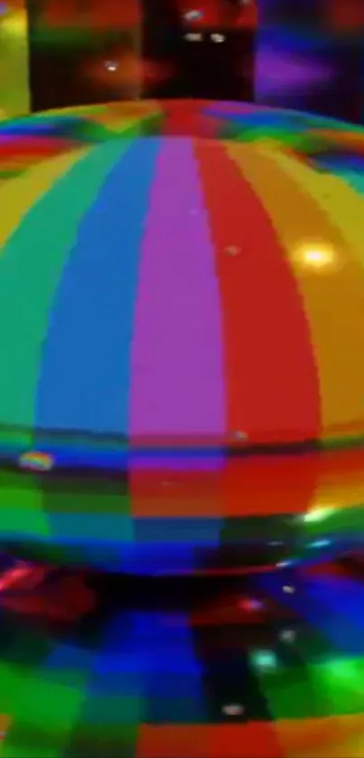 Colorful striped sphere with a vibrant design.