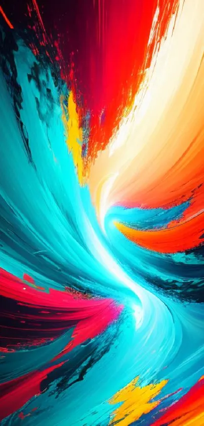 Vibrant abstract color swirl with red, blue, and orange hues.