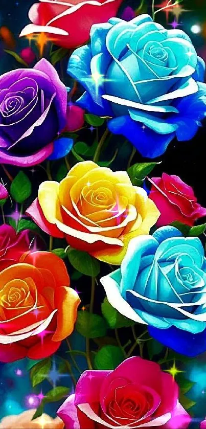 Vibrant roses mobile wallpaper with colorful blooms.