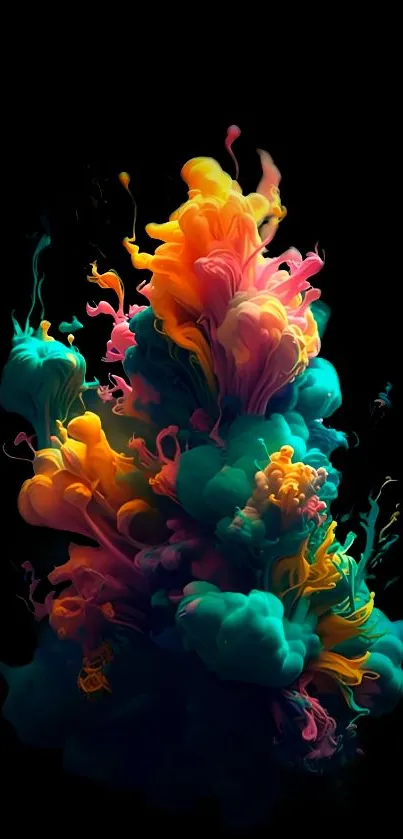 Vibrant colorful abstract art on black background.