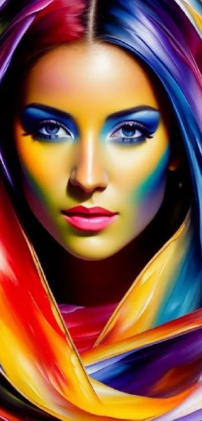 Vibrant colorful portrait with swirling hues.