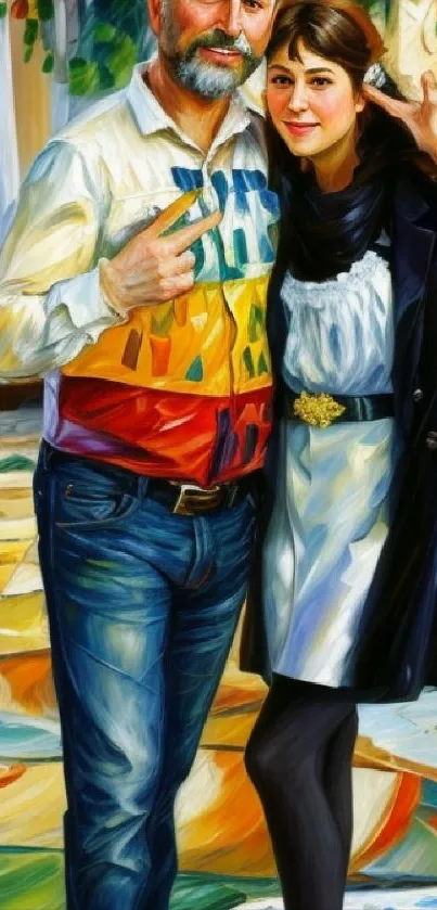 Colorful artistic portrait of a joyful couple posing together.