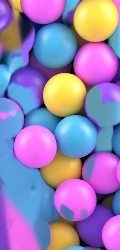 Vibrant wallpaper with pink, yellow, blue spheres.