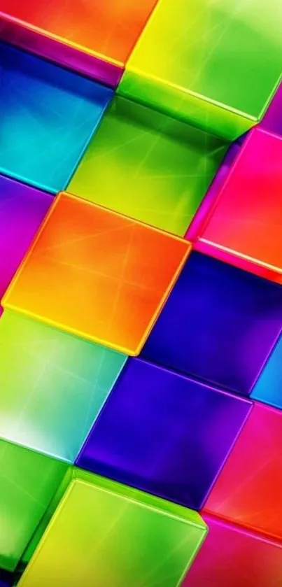 Vibrant geometric colorful block pattern wallpaper.