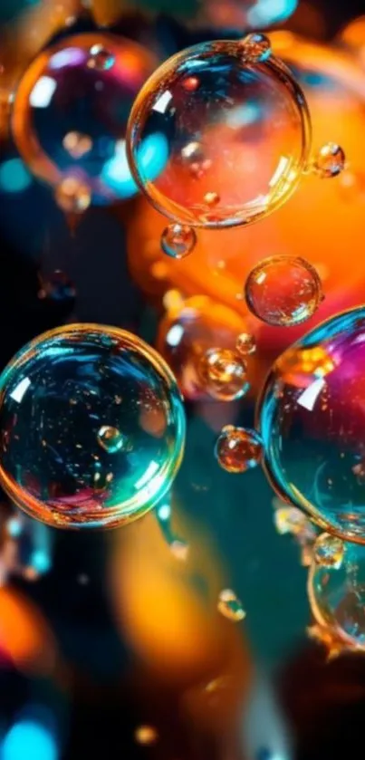 Colorful bubbles glowing in vibrant orange and blue hues.