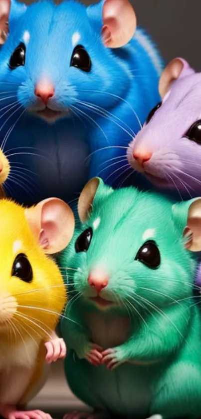 Colorful cartoon mice wallpaper in blue, yellow, and green hues.