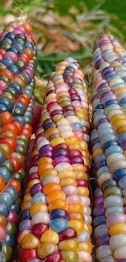 Colorful Indian corn with vibrant kernels in various hues.