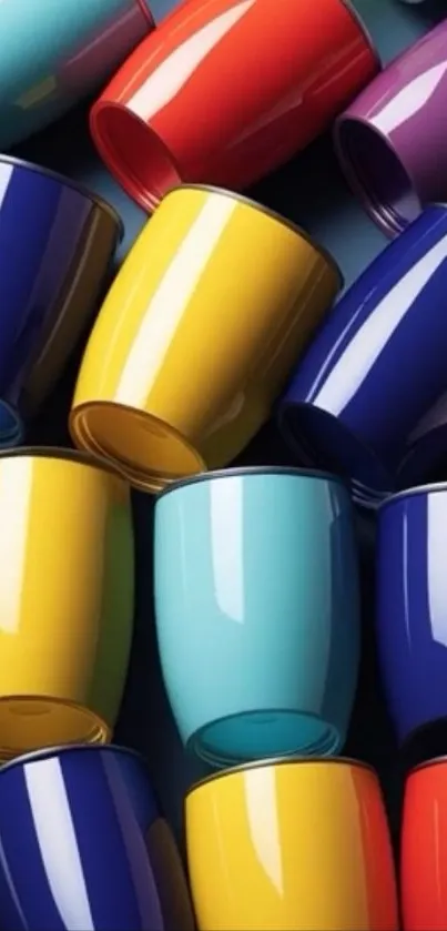 Vibrant and colorful cups arranged artistically in a mobile wallpaper.