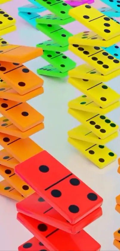 Colorful dominoes stacked in vibrant patterns.