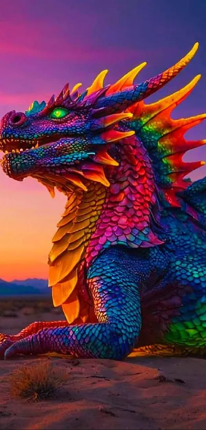 A vibrant, colorful dragon in fantasy art on a mobile wallpaper.