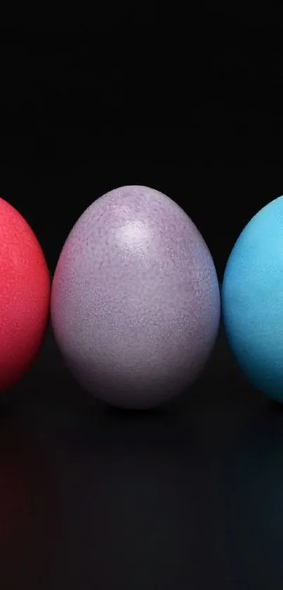 Vibrant wallpaper with colorful eggs on black background.