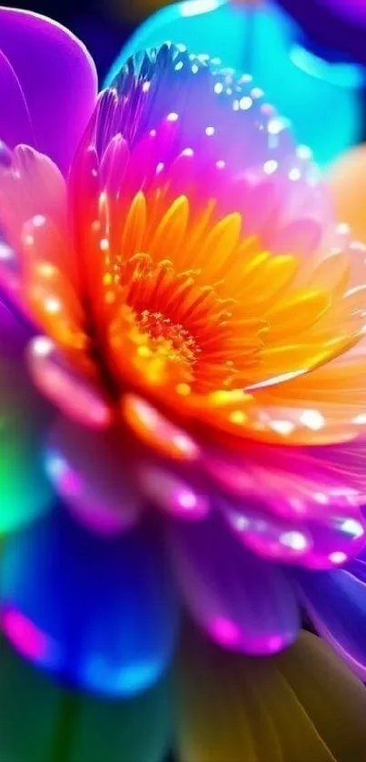 Vibrant colorful flower petals with rainbow hues, a stunning mobile wallpaper.