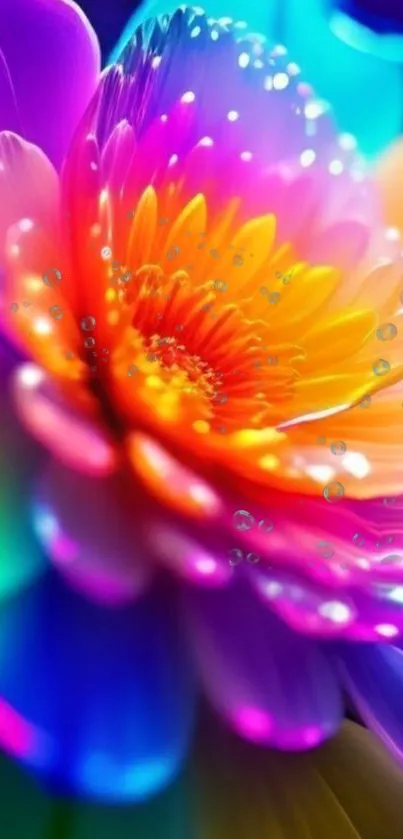 Vibrant flower with colorful petals in stunning rainbow hues, perfect for mobile wallpaper.