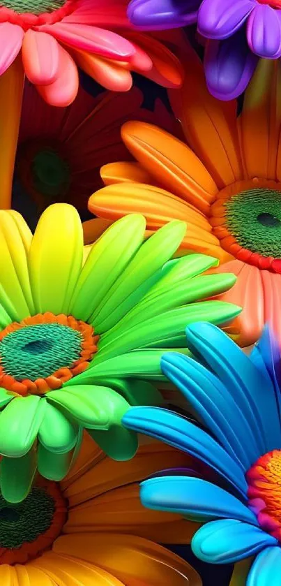 Vibrant daisies with colorful petals in a floral mobile wallpaper.