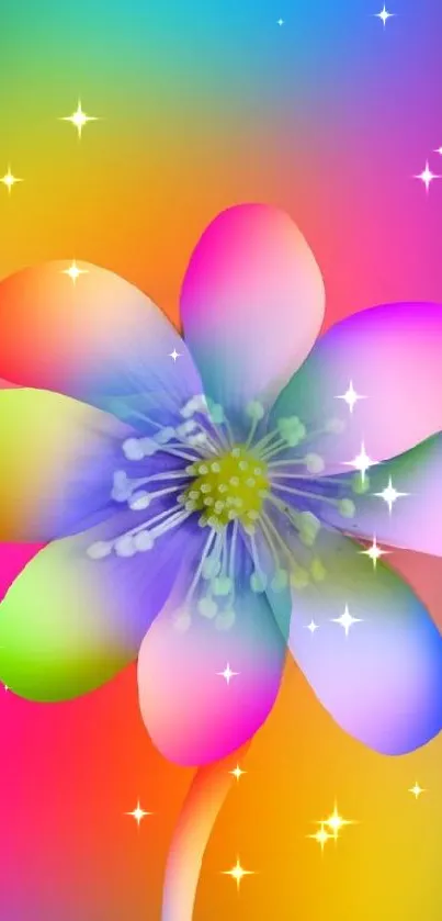 Vibrant colorful rainbow flower wallpaper image with abstract design.