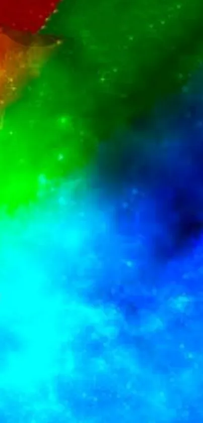 Colorful galaxy wallpaper with vibrant hues of red, green, and blue.