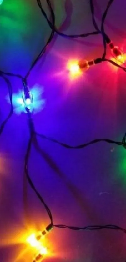 Colorful LED string lights glowing vibrantly.