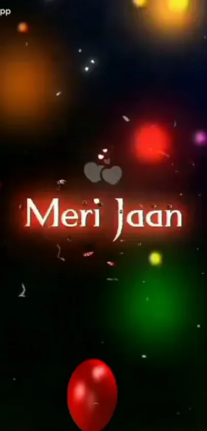 Colorful lights and 'Meri Jaan' text on a black background.