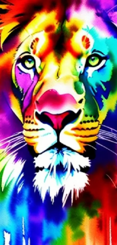 Vibrant and colorful lion artwork wallpaper for mobile phones.