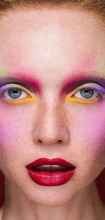 Vibrant mobile wallpaper with colorful face makeup artistry.