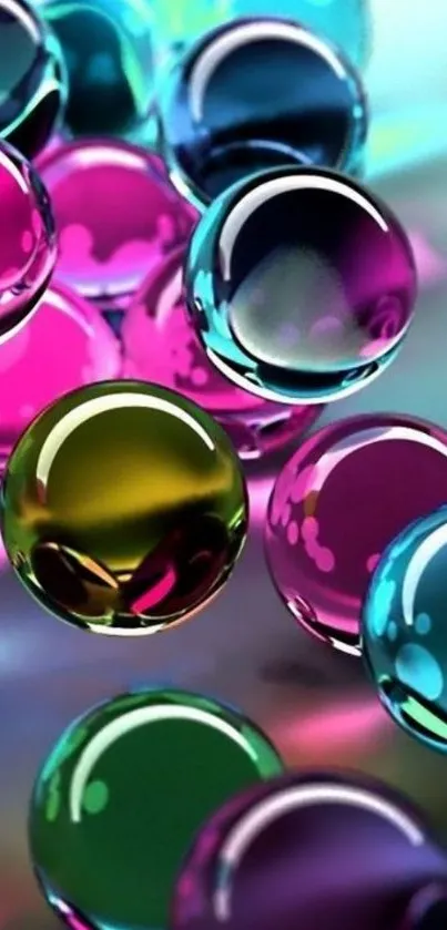 Vibrant 3D orbs in shades of purple, blue, and green on a lively mobile wallpaper.