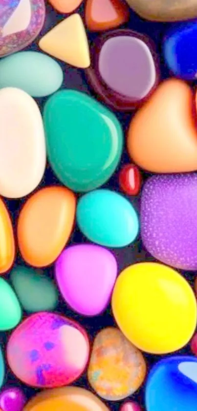 Colorful, vibrant pebbles mobile wallpaper with diverse hues and textures.