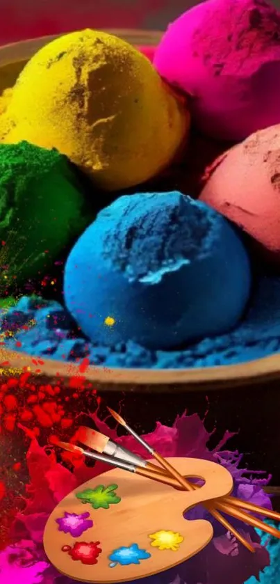 Colorful powdered paints in wooden bowls for artistic inspiration.