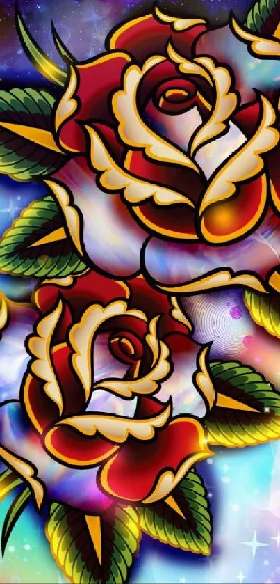 Vibrant, colorful rose design mobile wallpaper with intricate floral patterns.