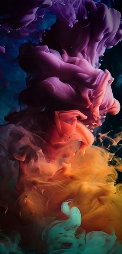 Vibrant and colorful abstract smoke design on wallpaper.