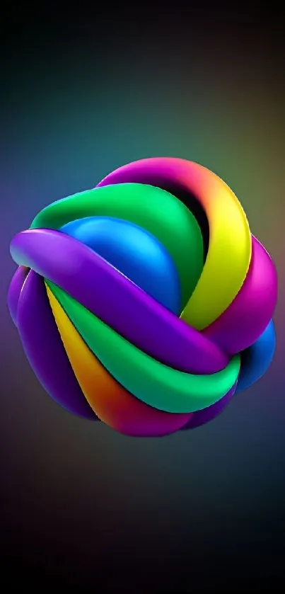 3D abstract sphere in vibrant colors on dark background.