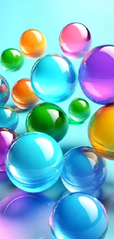 Colorful and vibrant spheres on a turquoise background.