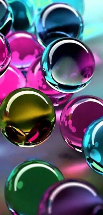 Mobile wallpaper with vibrant 3D colorful spheres creating a dynamic look.