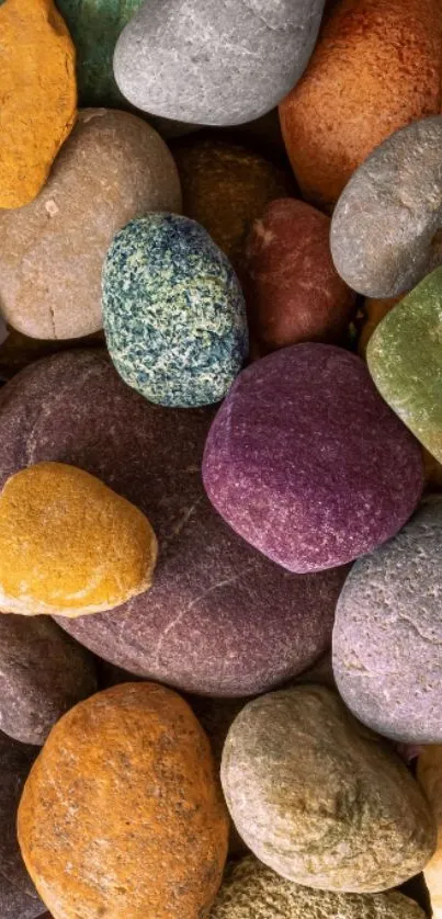 Colorful stones arranged as a mobile wallpaper background.