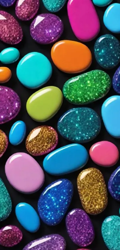 Colorful stones wallpaper with glossy pebbles.