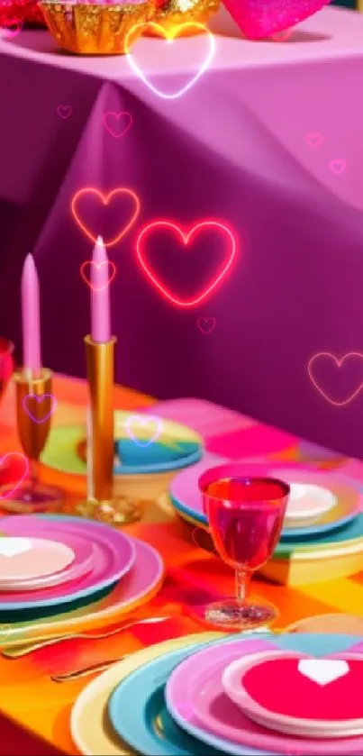 Vibrant and colorful table setup with pinks and reds.